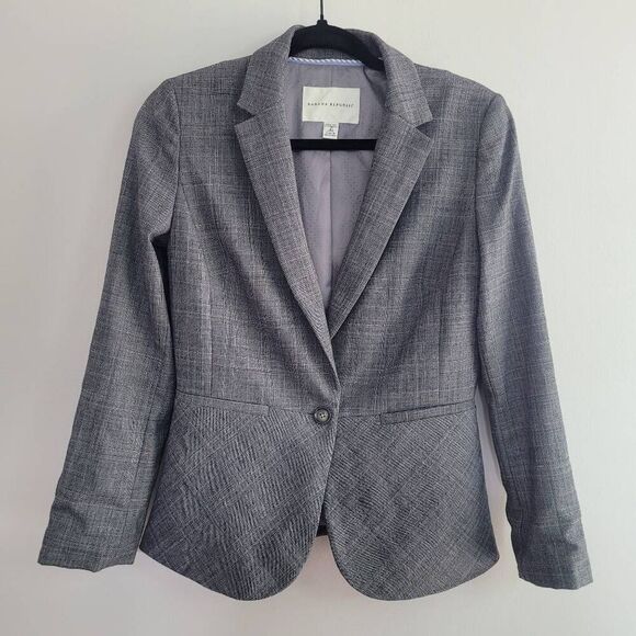Banana Republic stretch grey blazer wool blend plaid fit & flare office business - Picture 1 of 15